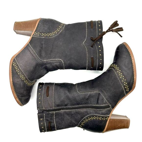 Dingo Leather Boots Studded Grey Tassel Zip Up Country Western Women's Size 10 - Picture 2 of 12